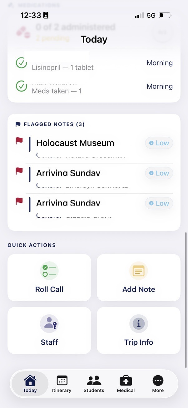 Staff Management iOS app showing flagged notes